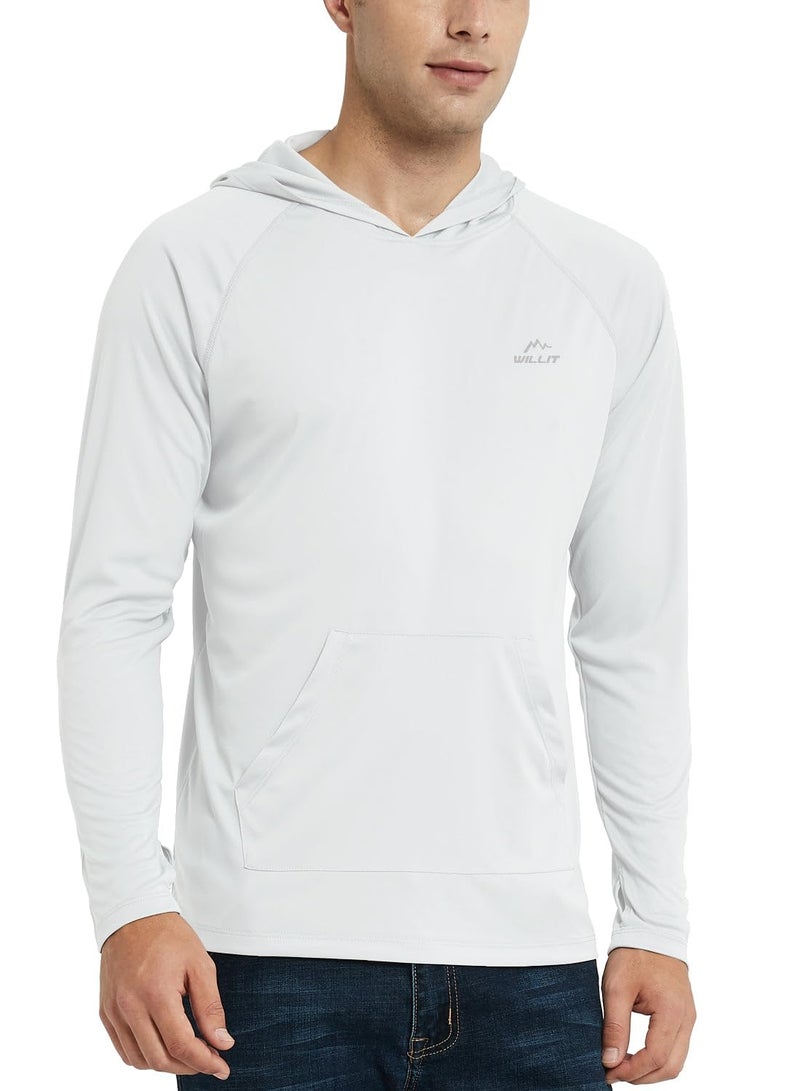 Willit Men's UPF 50+ Sun Protection Hoodie Shirt Long Sleeve Rash Guard Fishing SPF Outdoor UV Shirt Lightweight Pocket White L - Image 1